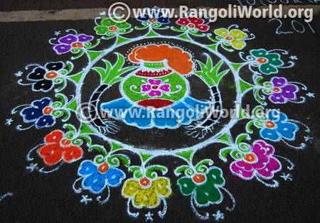 Pongal and flowers rangoli design jan 2017