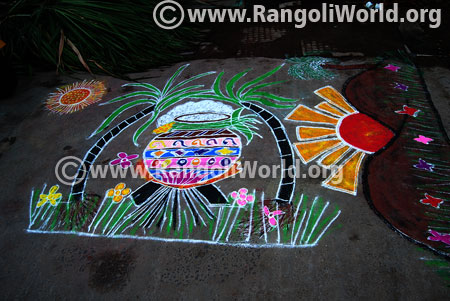 Pongal pot sunrise rangoli pongal festival 2017