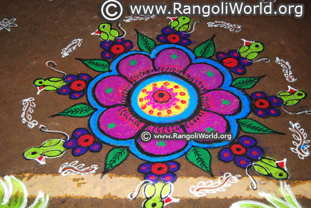 Parrot flower rangoli design pongal 2018