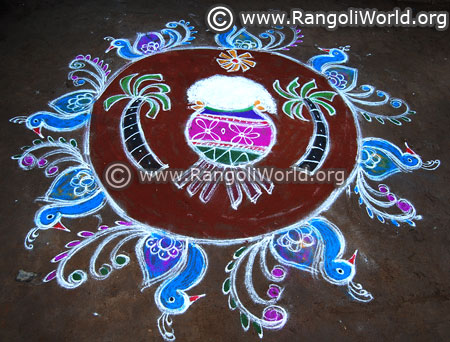 Pongal with peacock rangoli design 2018