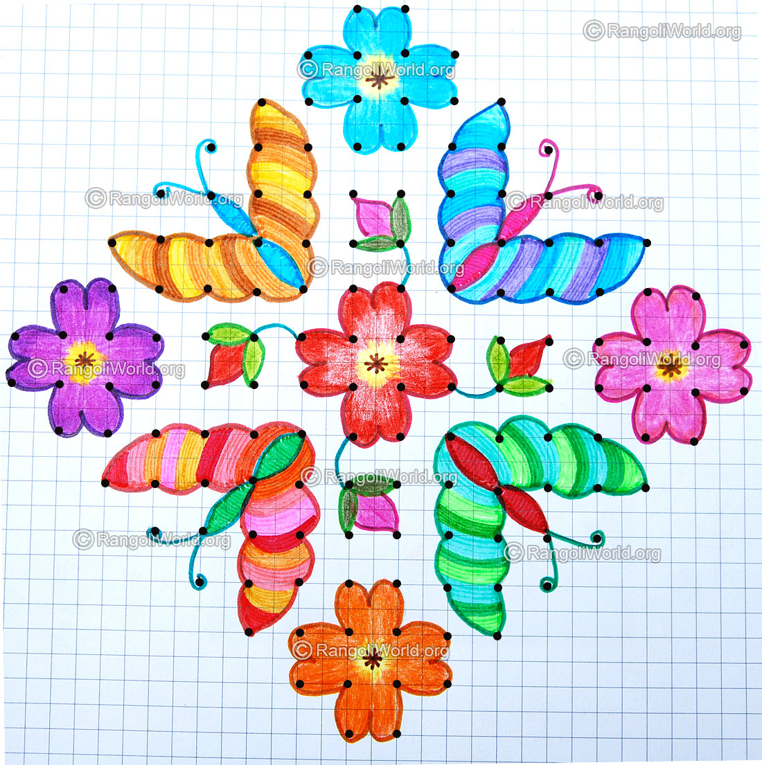 Butterfly kolam1 with dots