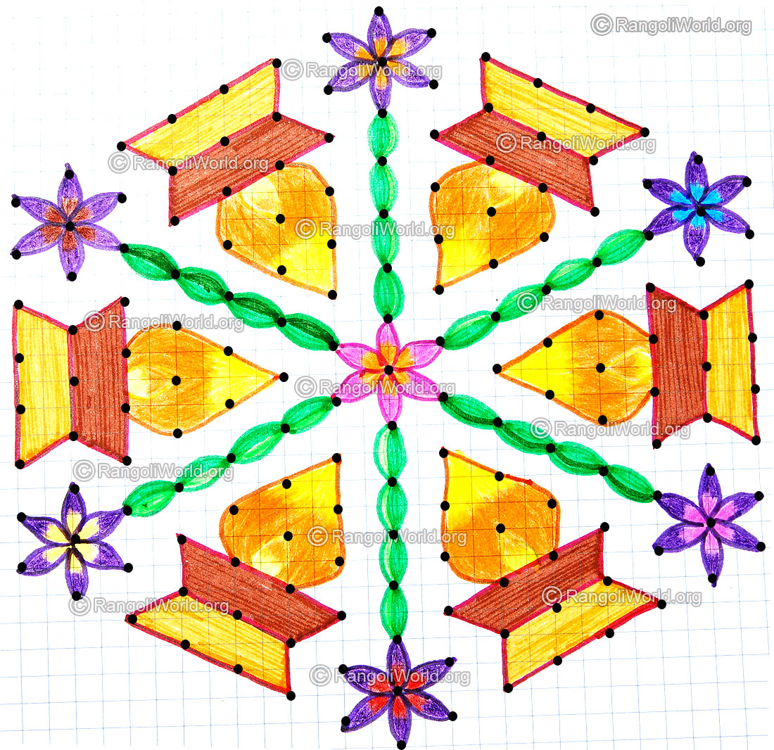 Karthigai Deepam Flowers Kolam1 with dots