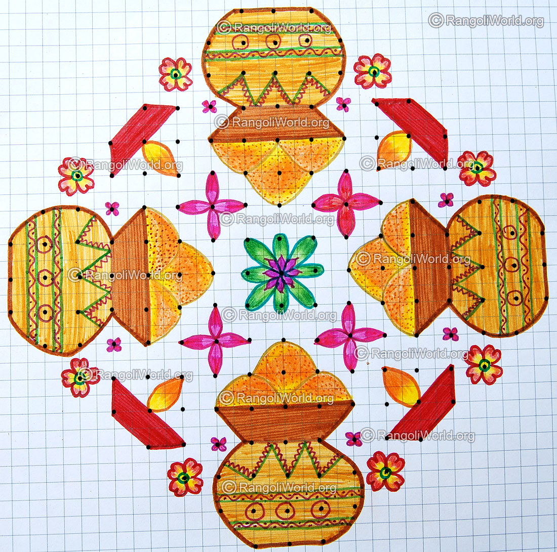 pongal deepam kolam2 with parallel dots