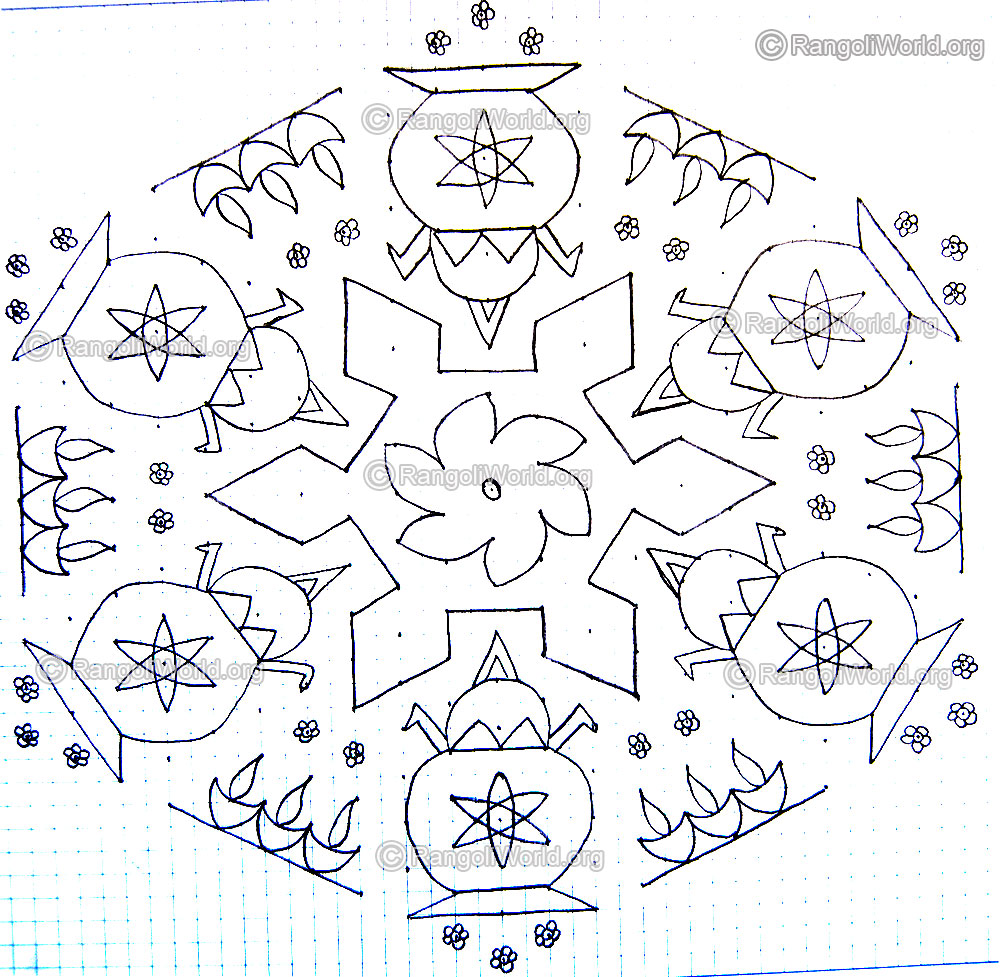 Pongal kolam with pencil outline