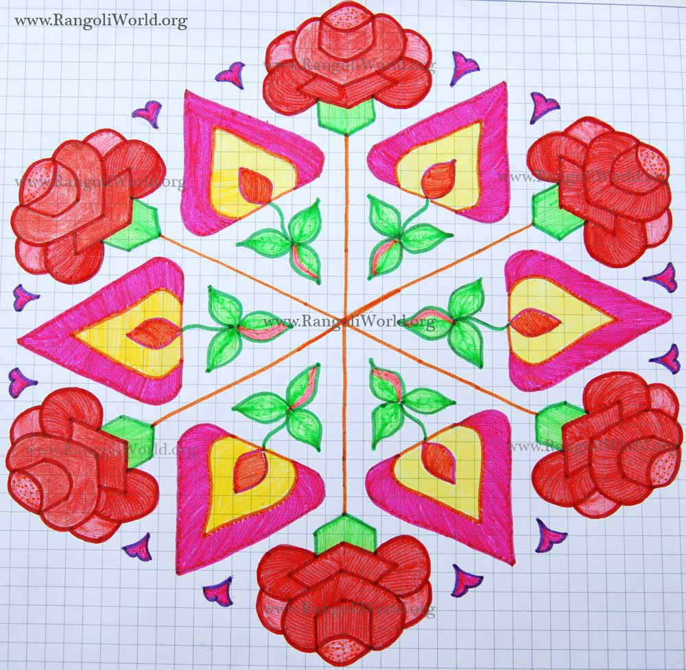 Red Rose Flower Kolam Aug 11 2012