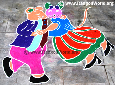 Lovely mouse dancing rangoli