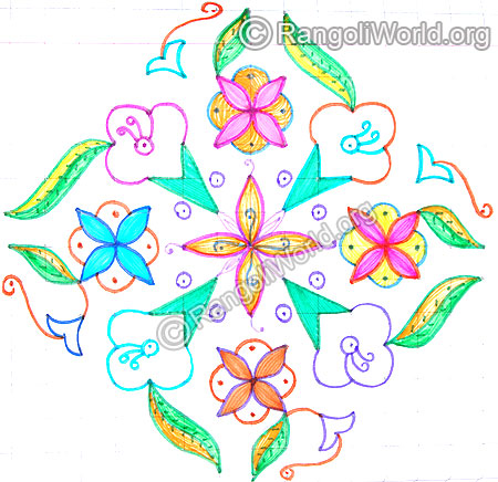 Flowers with leaves kolam april14 2015