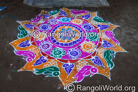 Bird flower freehand rangoli aug2014