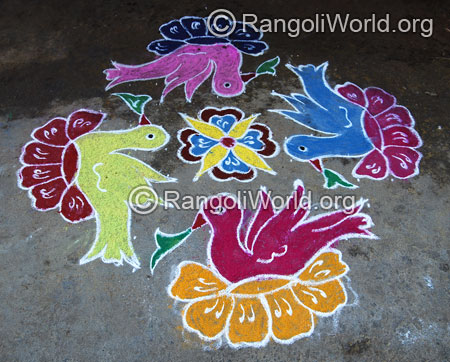 Birds on flower kolam aug2014