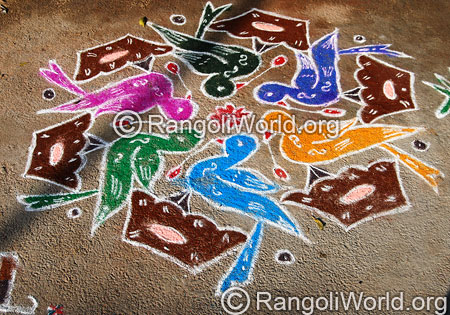 Birds on pots kolam aug2014