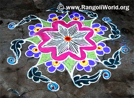 Flowers star leaf freehand rangoli aug2014