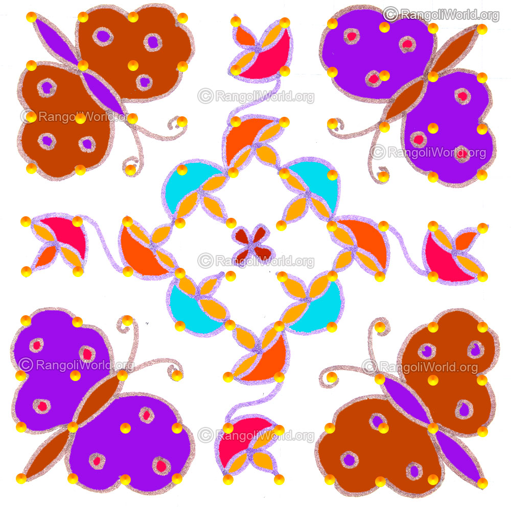Butterfly agal vilakku kolam may1 2015 with dots