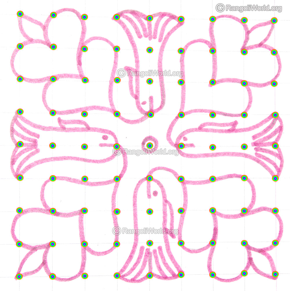 Easy flower and fish kolam may5 2015 pencil outline