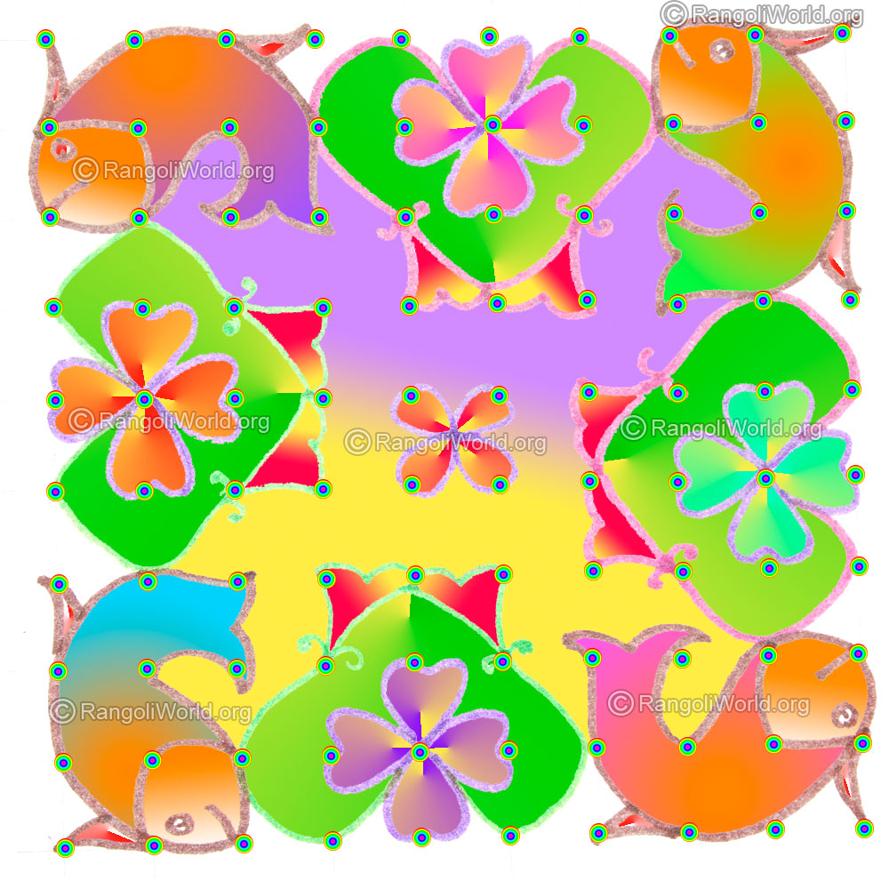 Fish and flower kolam may5 2015 with dots