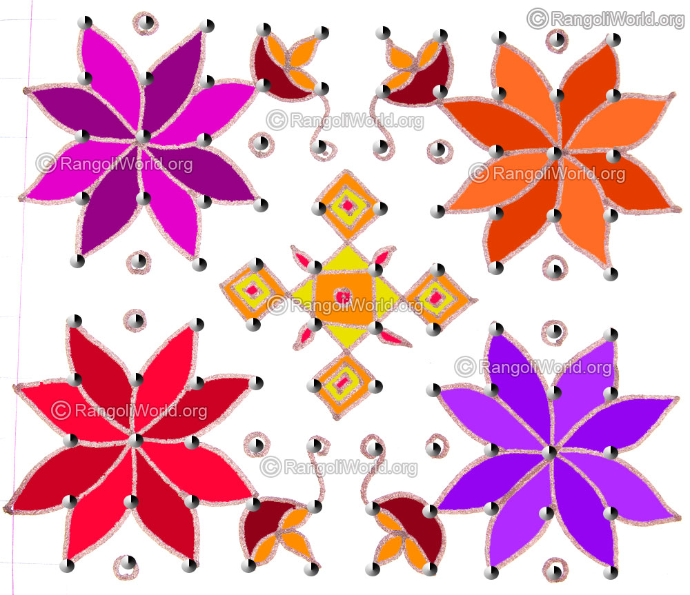 Flowers agal vilakku pooja kolam may1 2015 with dots