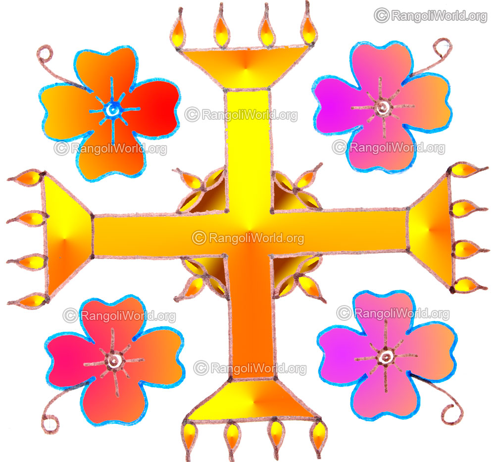 Kuthu vilakku lamp and flowers diwali pooja kolam may1 2015
