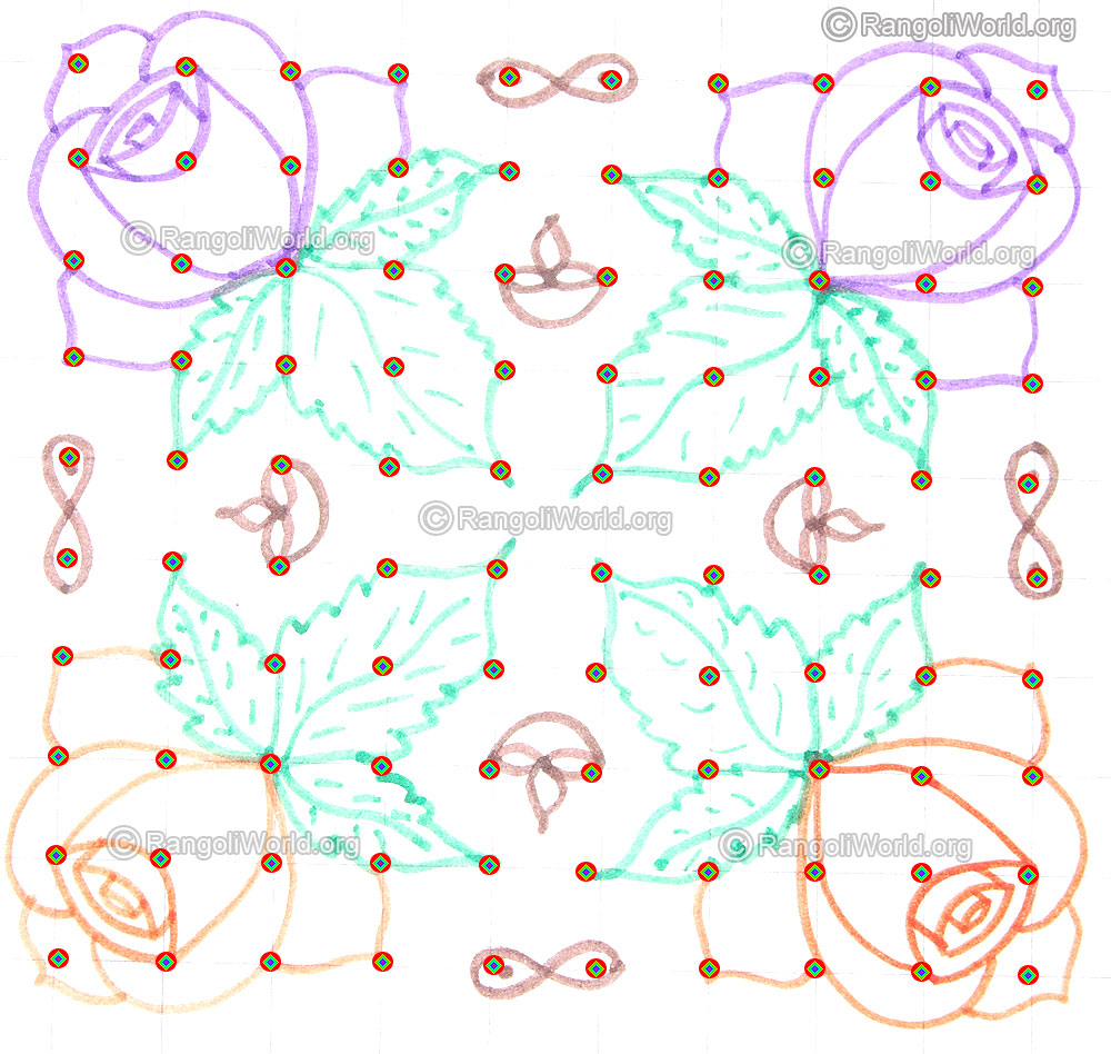 Multi colored easy rose flower kolam pencil outline may1 2015