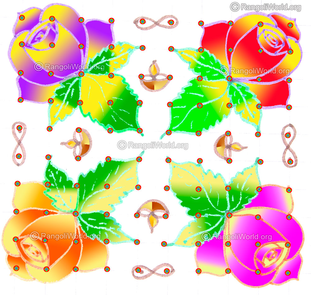 Multi colored easy rose flower kolam may1 2015 with dots