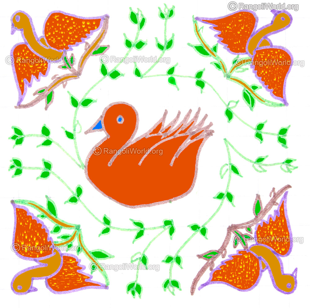 Seasonal birds on tree and swan kolam may1 2015