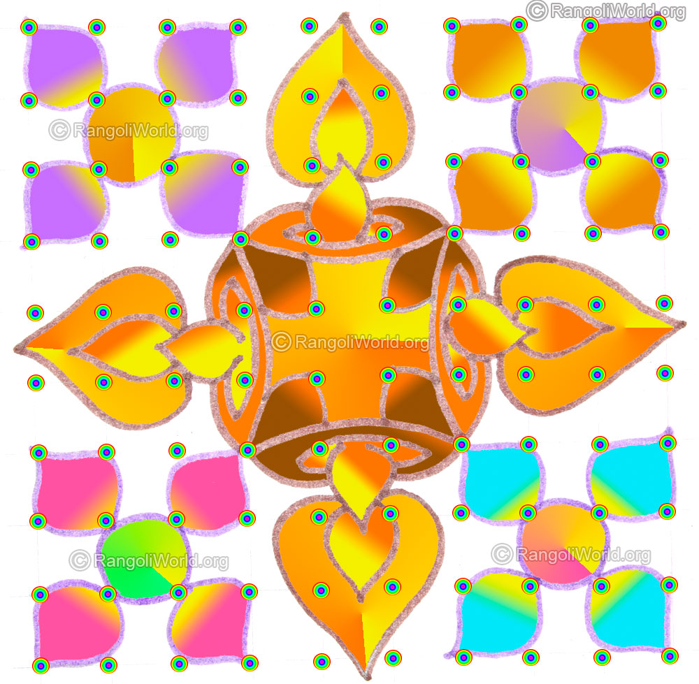 Simple diwali deepam puja flower kolam may5 2015 with dots