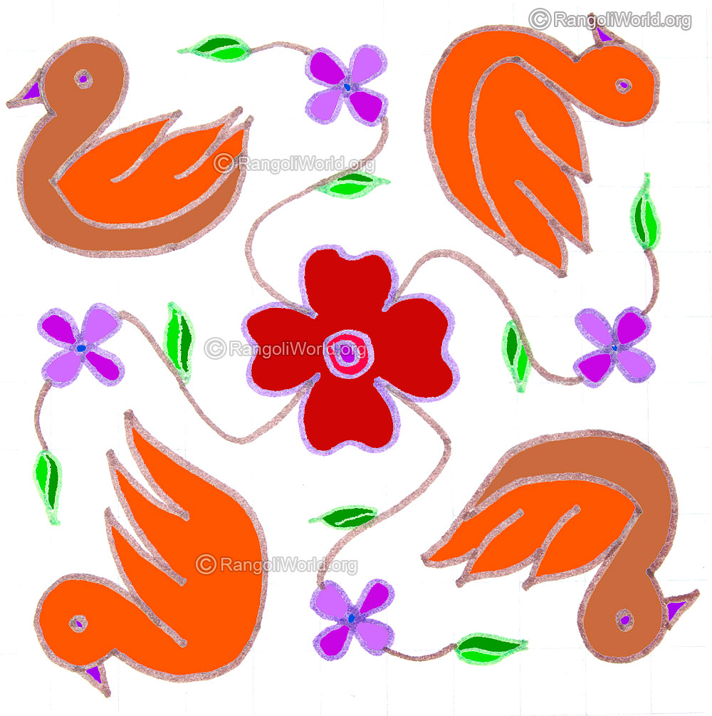 Simple duck bird flower kolam may1 2015