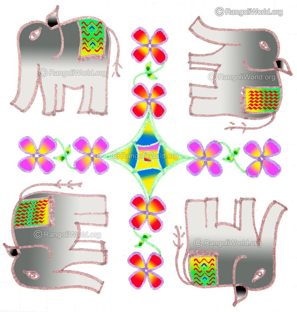 Simple elephant and flower kolam may1 2015