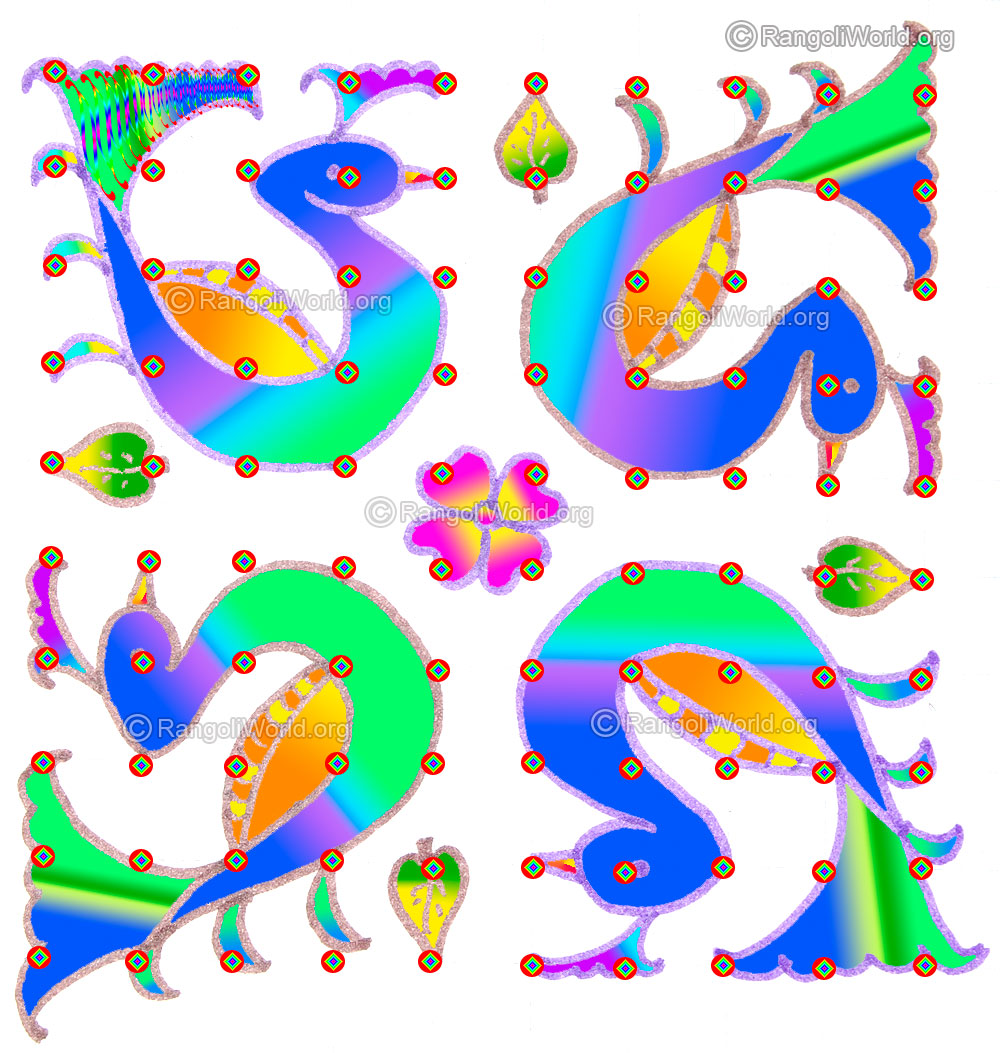 Simple modern peacock kolam may1 2015 with dots