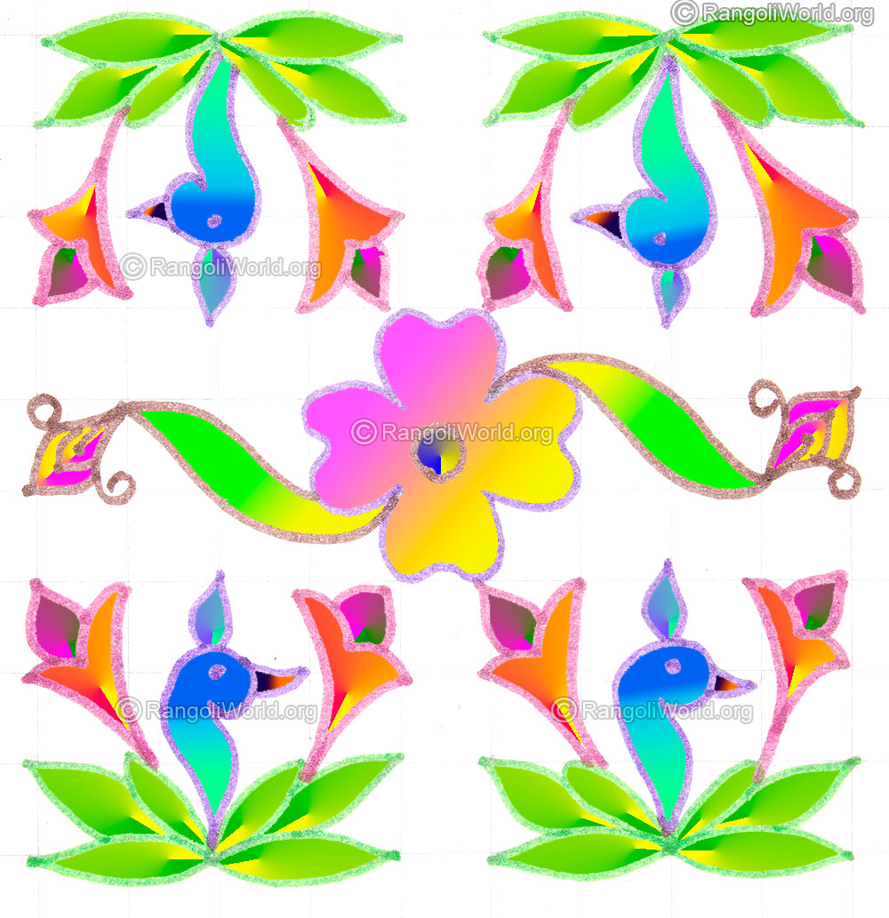 Simple peacock flower kolam may5 2015