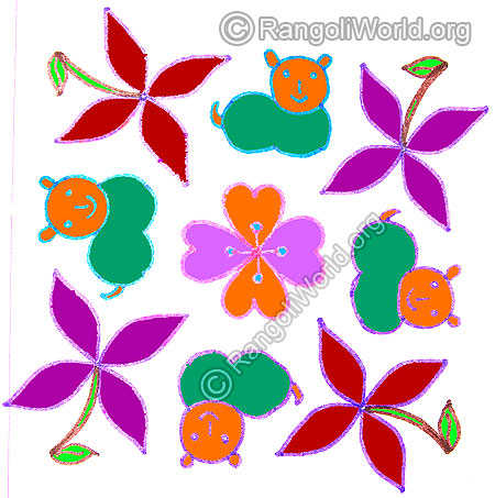 Flower with puppy cat kolam may1 2015