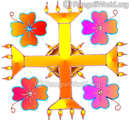Kuthu vilakku lamp and flowers diwali pooja kolam may1 2015