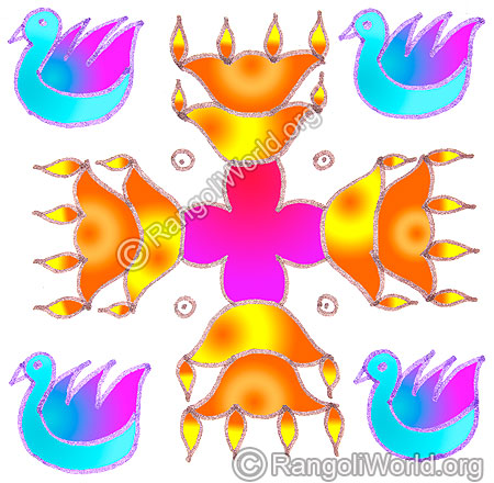 Kuthu vilakku lamp and swan bird kolam may1 2015