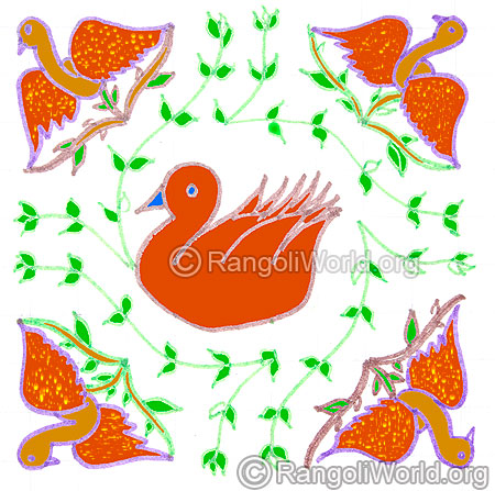 Seasonal birds on tree and swan kolam may1 2015