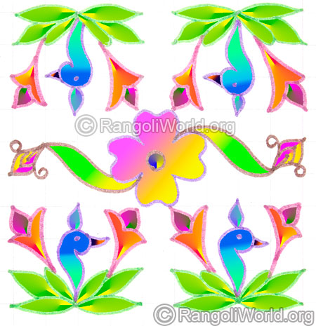 Simple peacock flower kolam may5 2015