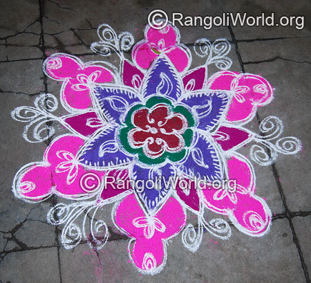 Double stroke festival flower freehand rangoli april14 2015