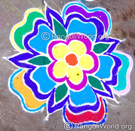 Easy flower leaf freehand rangoli april14 2015