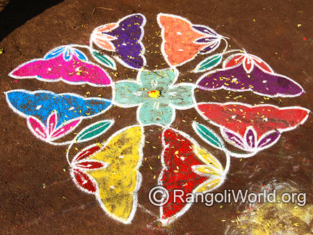 Flower rangoli kolam street april14 2015