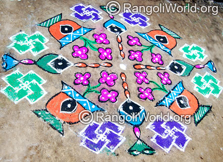 Flower swastik rangoli kolam april14 2015