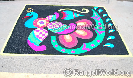 Peacock carpet freehand rangoli april14 2015