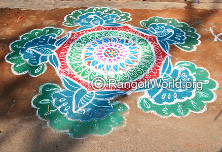 Peacock pooja freehand rangoli april14 2015
