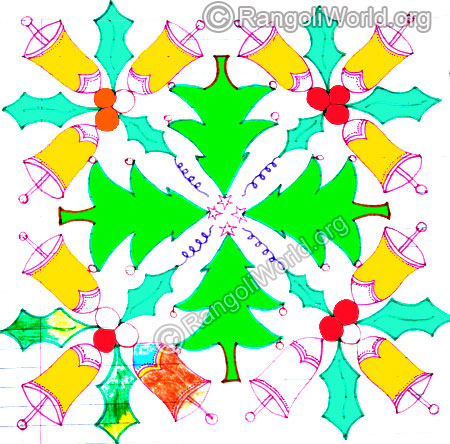 Christmas tree and cranberries kolam