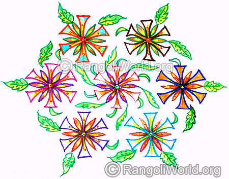 Flowers with leaf kolam design dec25