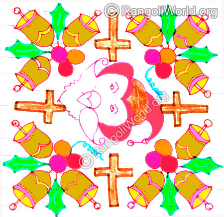 Santa claus, holy cross and jingle bell kolam