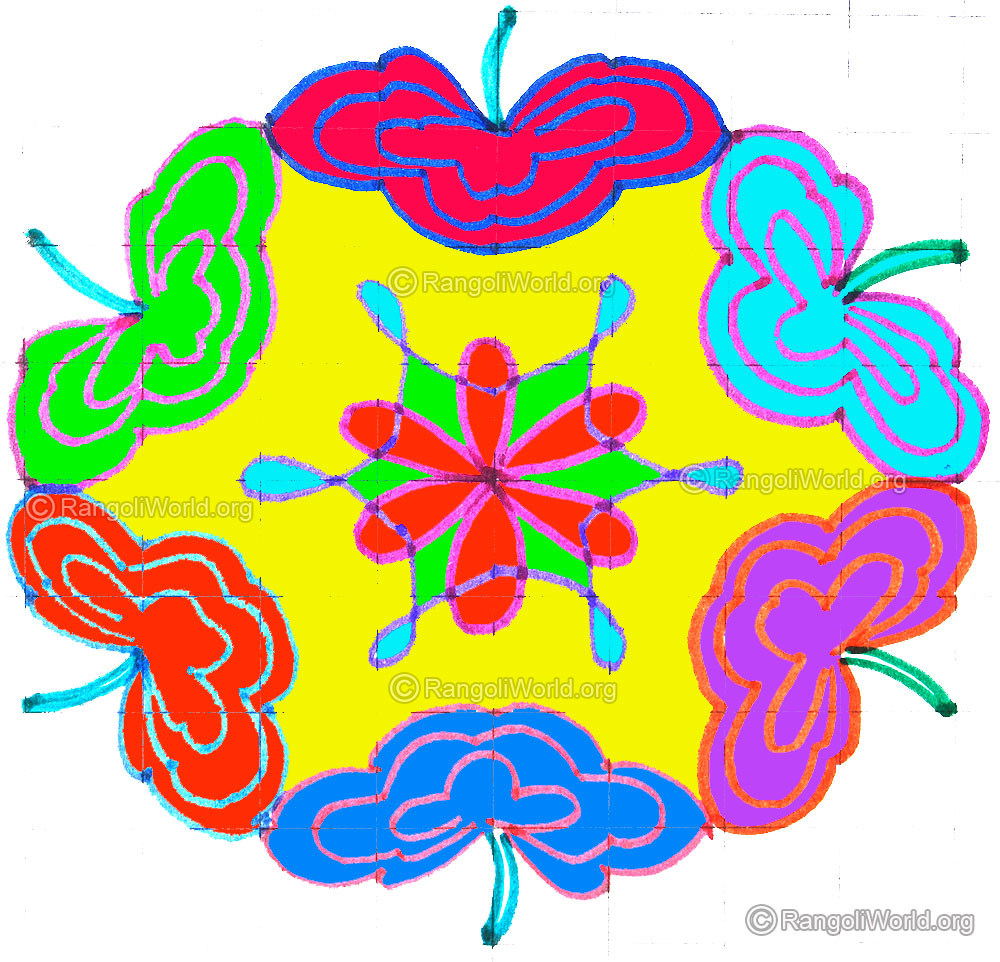 9 to 5 dotted interlaced pattern flower kolam