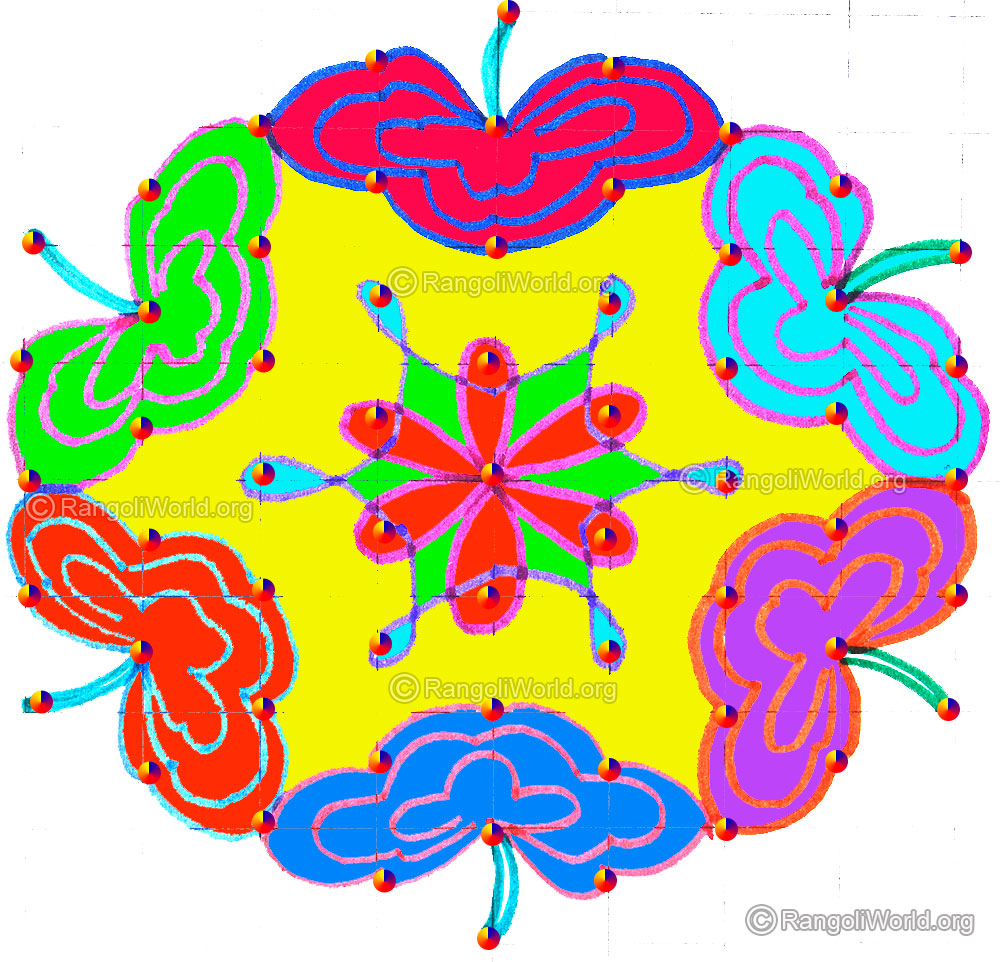 9 dots interlaced pattern flower kolam