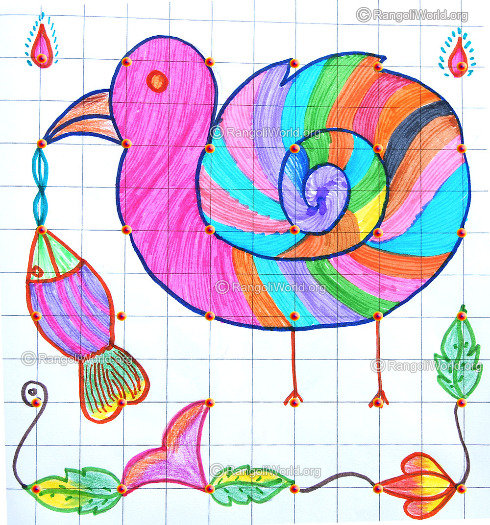 Bird with fish kolam april24 2015 with dots