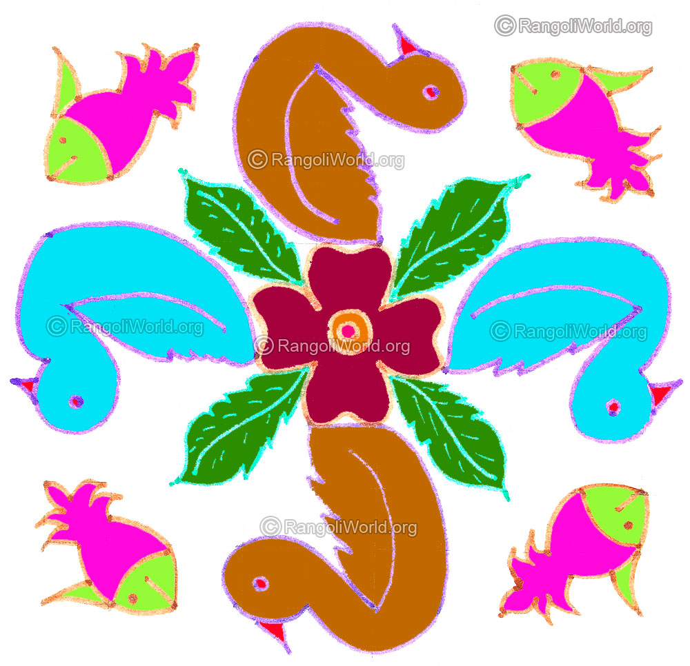 Duck flowers and fish kolam april24 2015