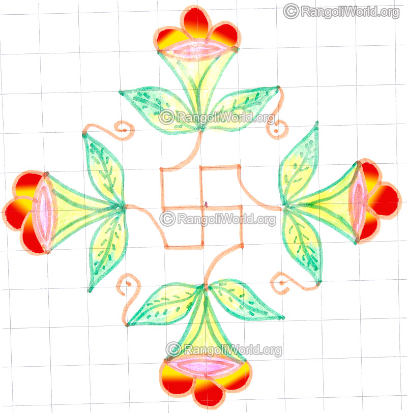 Flower leaves swastik puja kolam may8 2015