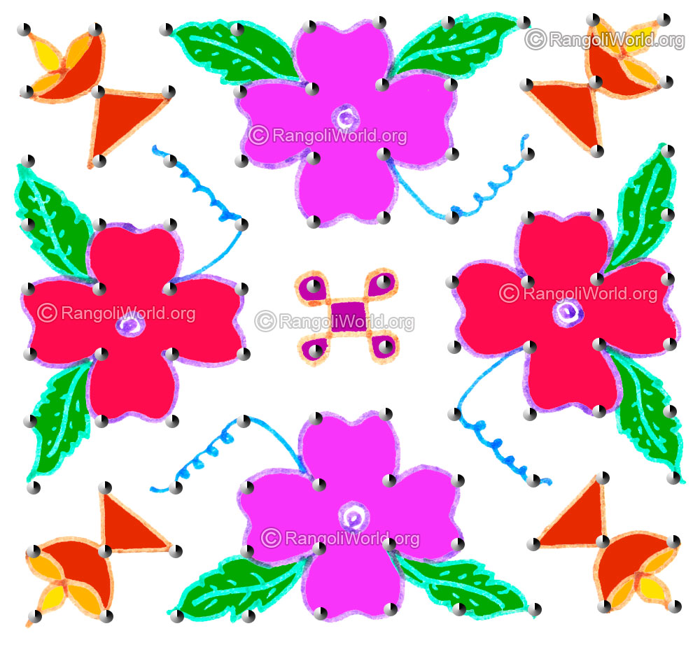 Karthigai deepam and flowers kolam april24 2015 with dots