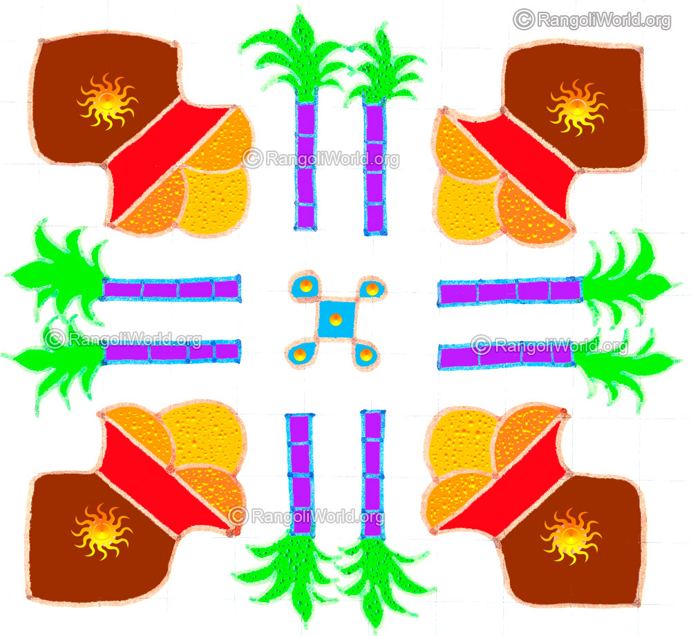 Pongal and sugarcane kolam april24 2015