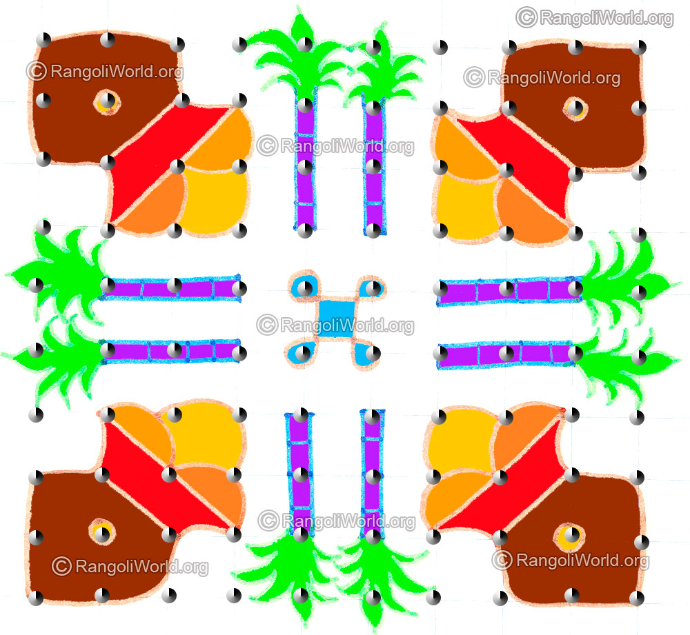Pongal and sugarcane kolam april24 2015 with dots